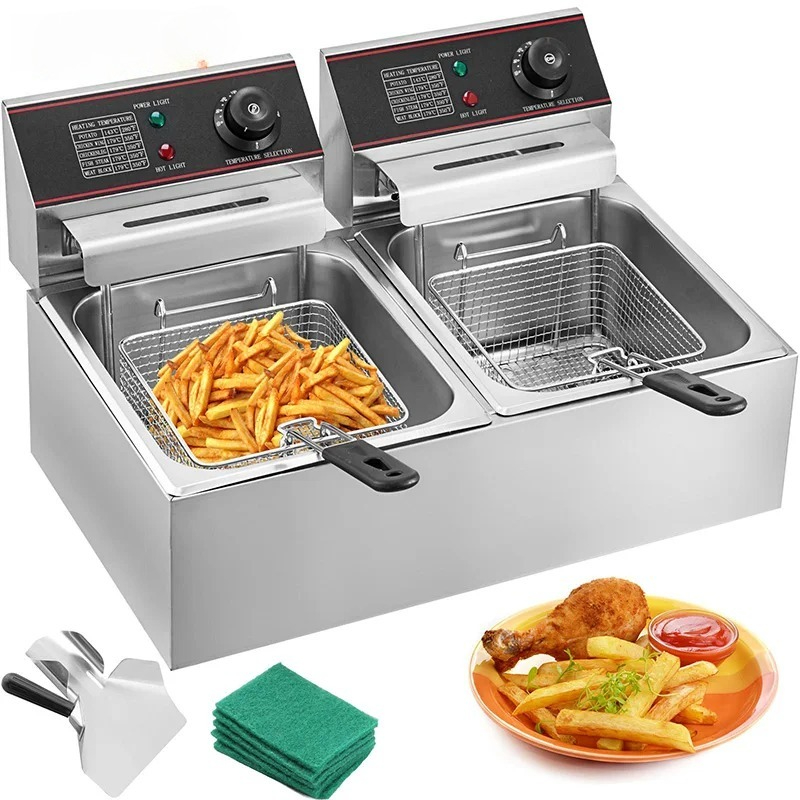 Commercial French Fry Cutter - Electric Deep Fryers Dual Tanks 12L